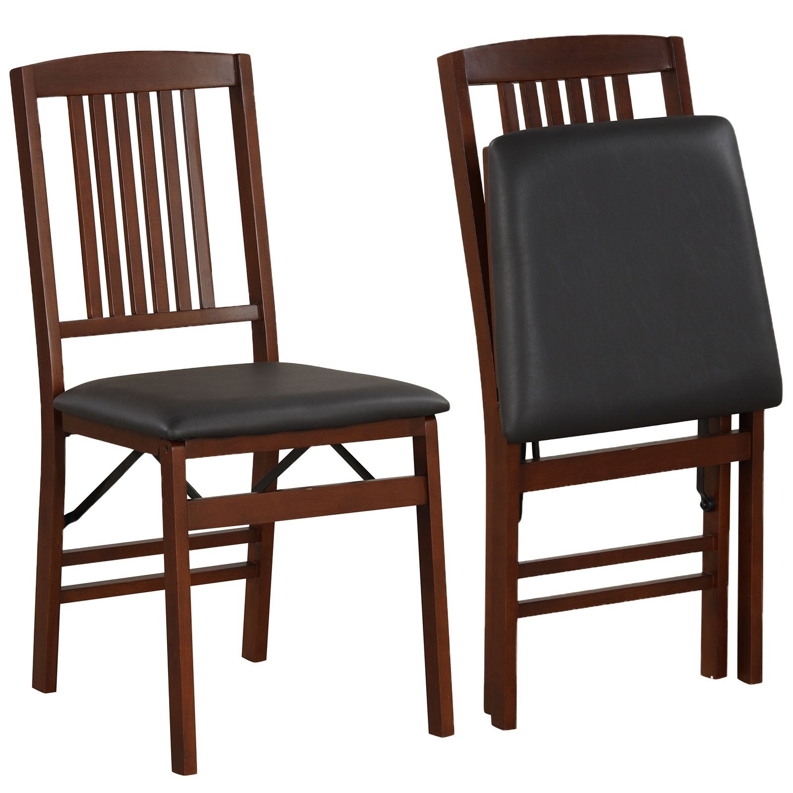 Set of 2 Foldable Upholstered Kitchen Chairs with Padded Seat, Brown Dining Chairs Brown  at Gallery Canada