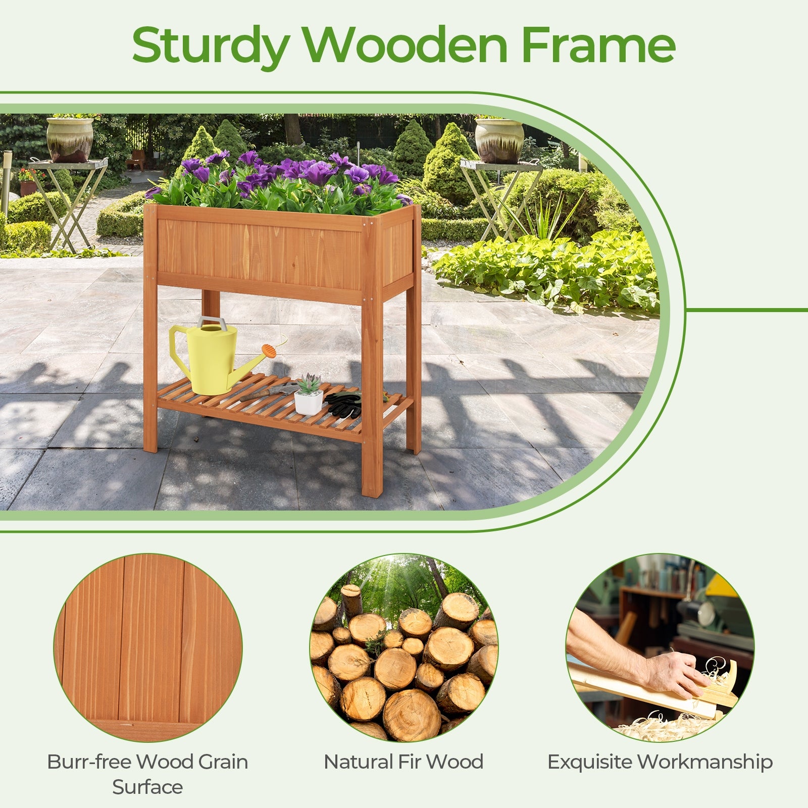 Outdoor Raised Garden Bed Fir Wood Planter Box with Bottom Storage Shelf and Protective Liner, Brown Raised Garden Beds at Gallery Canada