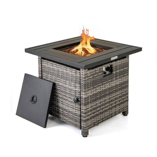 29 Inch Propane Rattan Fire pit Table with Lava Rocks and Protective Cover, Gray Fire Pit Tables Gray  at Gallery Canada