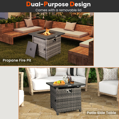 29 Inch Propane Rattan Fire pit Table with Lava Rocks and Protective Cover, Gray Fire Pit Tables   at Gallery Canada