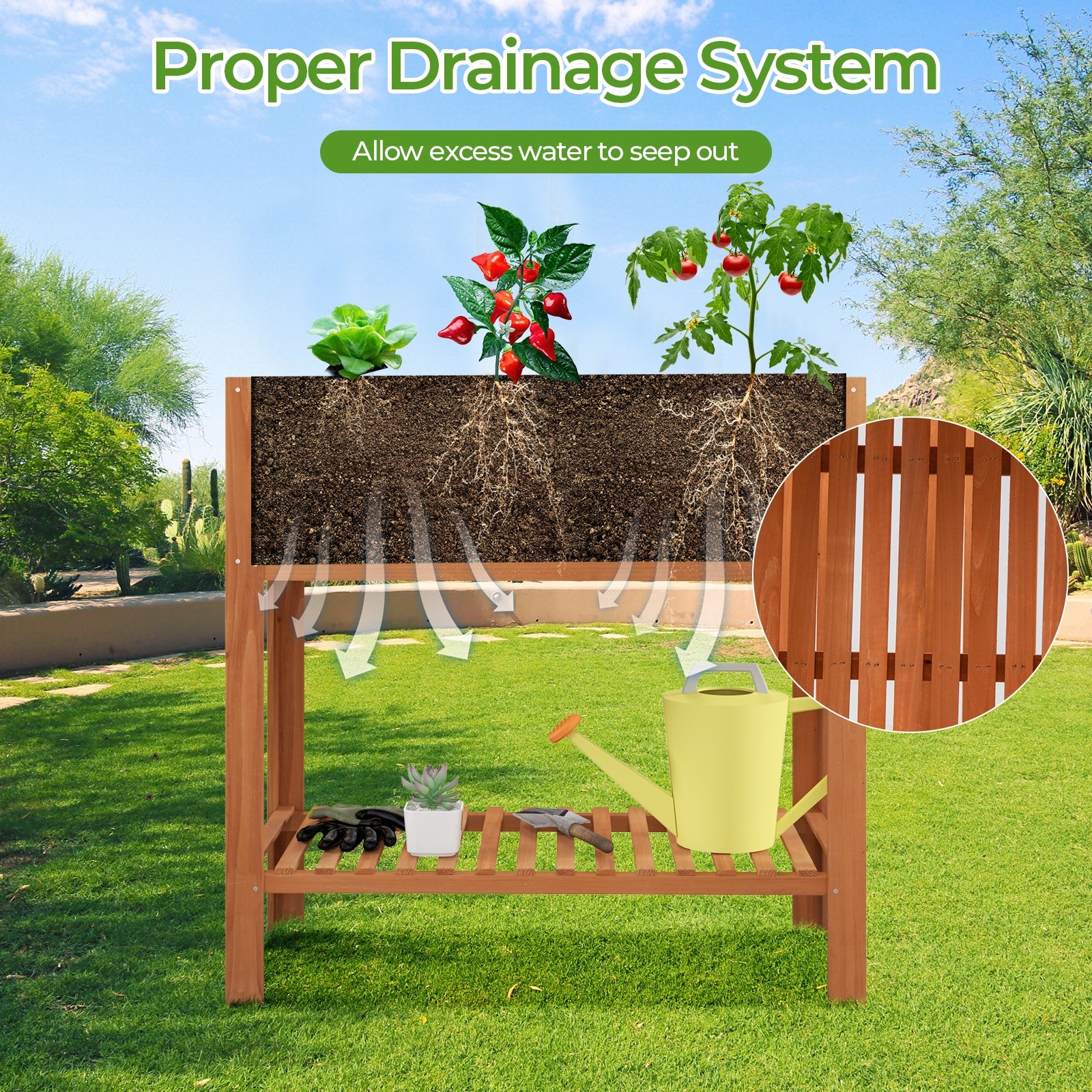 Outdoor Raised Garden Bed Fir Wood Planter Box with Bottom Storage Shelf and Protective Liner, Brown Raised Garden Beds at Gallery Canada