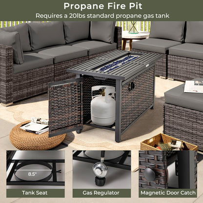 45 Inch Propane Rattan Fire pit Table with Glass Stones and Protective Cover-Mixed Brown, Brown Fire Pit Tables   at Gallery Canada