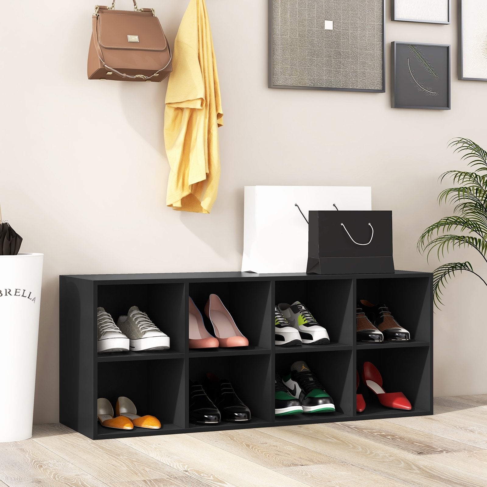 8 Cubbies Shoe Organizer with 500 LBS Weight Capacity, Black Shoe Racks & Storage Benches   at Gallery Canada