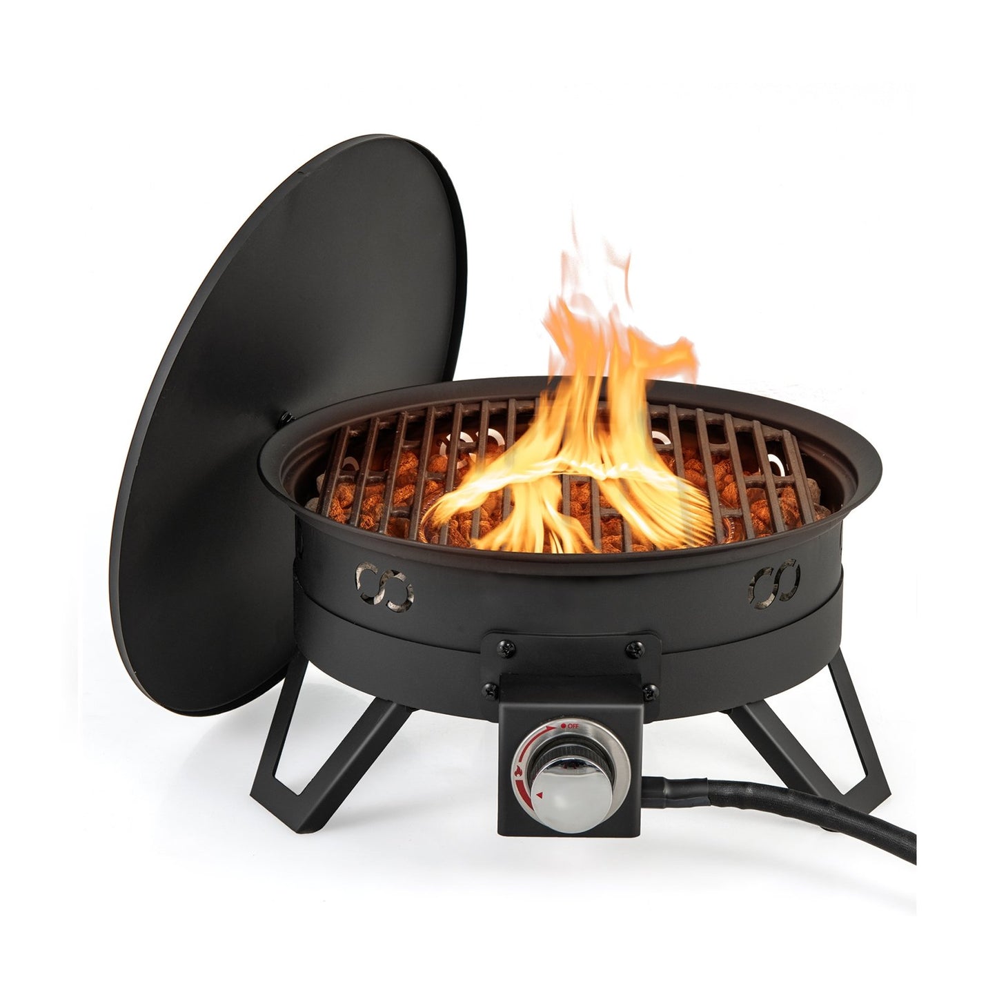 17 Inch Portable Gas Fire Pit with Folding Legs and Removable Grill for Camping, Black Fire Pits Black  at Gallery Canada