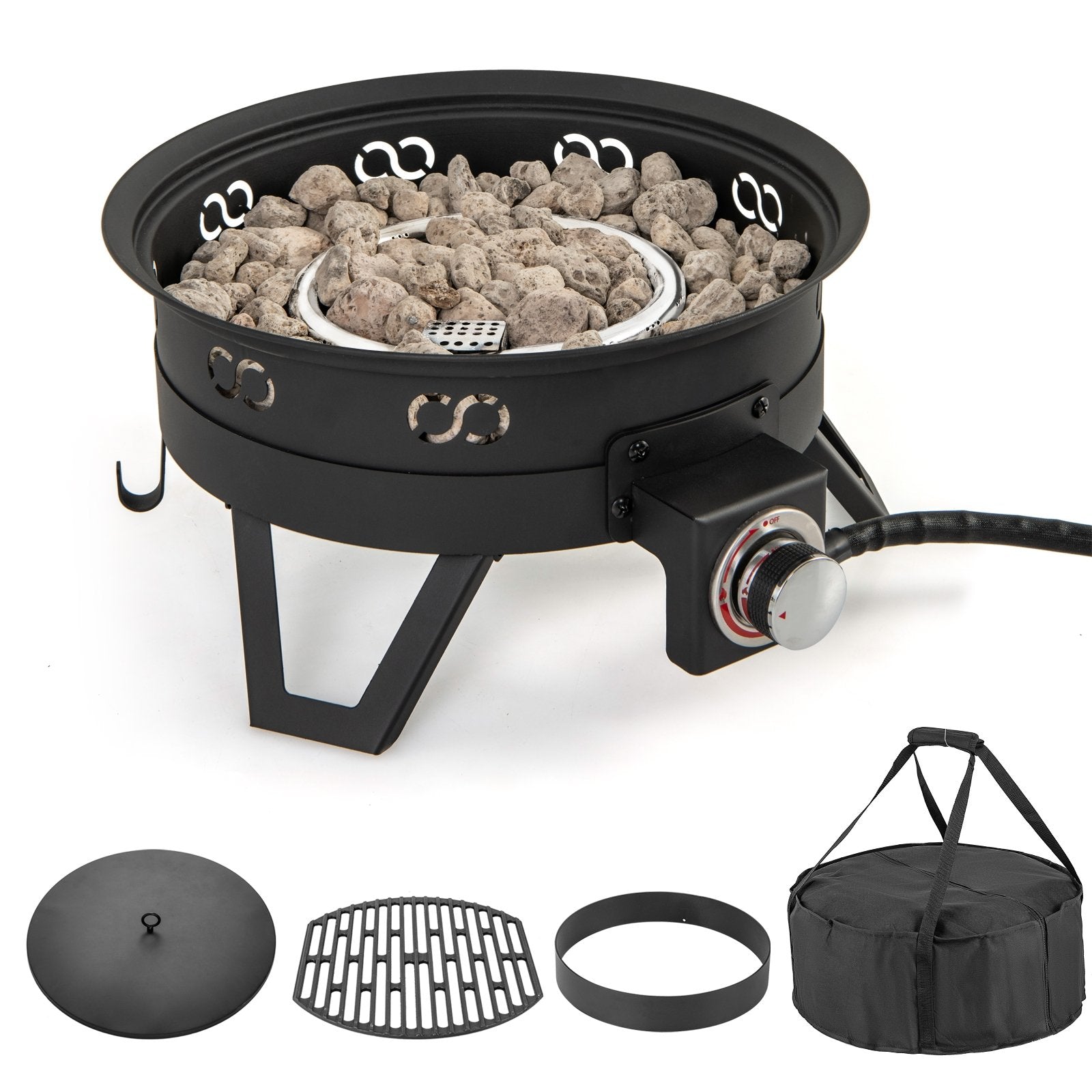 17 Inch Portable Gas Fire Pit with Folding Legs and Removable Grill for Camping, Black Fire Pits   at Gallery Canada