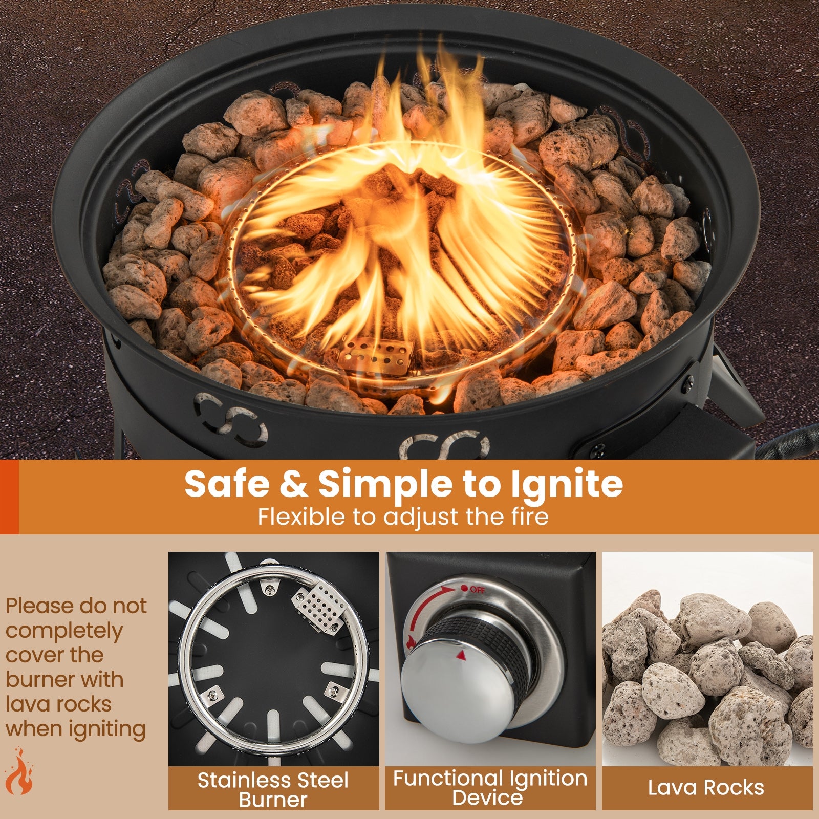 17 Inch Portable Gas Fire Pit with Folding Legs and Removable Grill for Camping, Black Fire Pits   at Gallery Canada