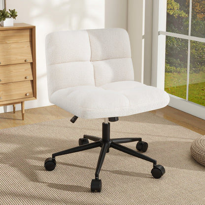 Cross Legged Chair with Wheels with Padded Seat Adjustable Height for Bedroom Study, Beige Armless Chairs   at Gallery Canada