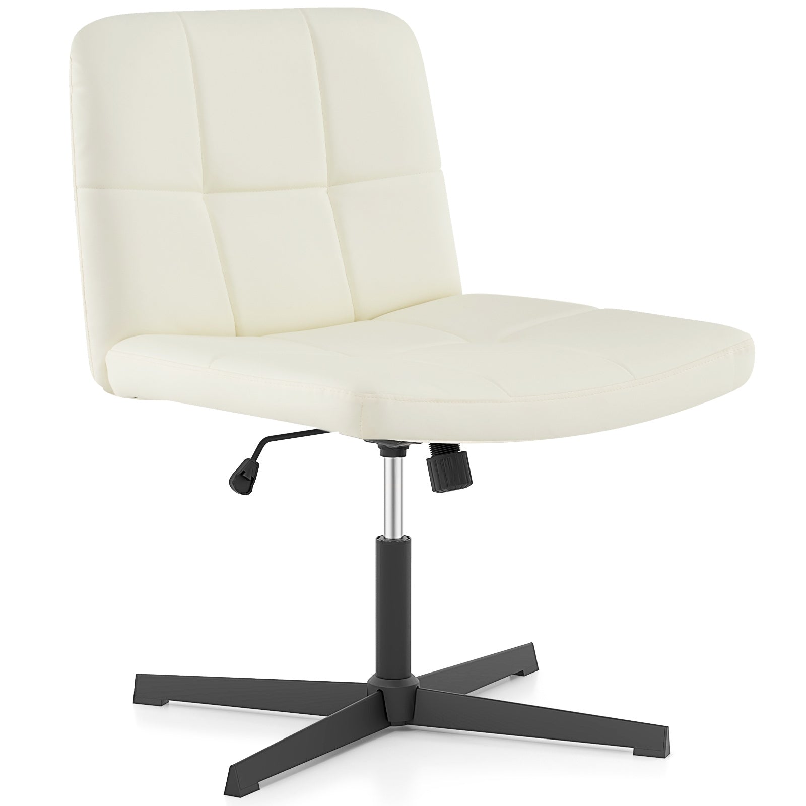 PU Leather Upholstered Cross-legged Office Chair with Oversized U-shaped Seat for Home Office Make Up, Beige Armless Chairs Beige  at Gallery Canada