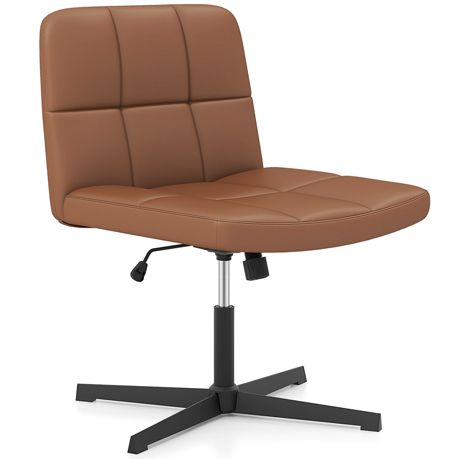 PU Leather Upholstered Cross-legged Office Chair with Oversized U-shaped Seat for Home Office Make Up, Brown Armless Chairs Brown  at Gallery Canada