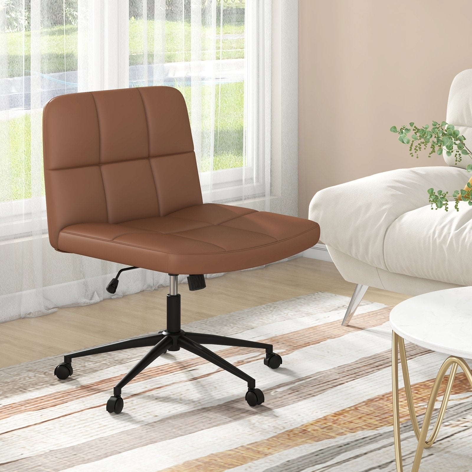 Height-adjustable Armless Desk Chair with Wheels for Home Office Make Up, Brown Armless Chairs   at Gallery Canada