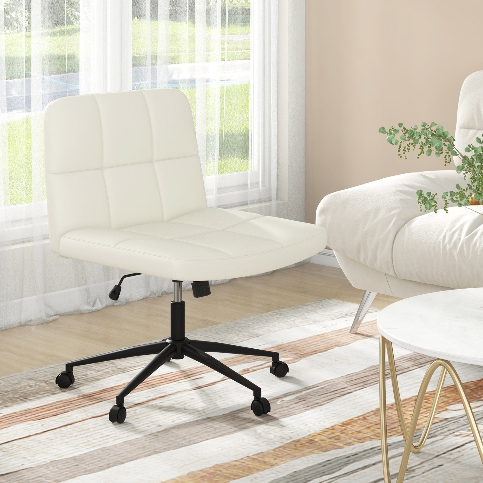 Height-adjustable Armless Desk Chair with Wheels for Home Office Make Up, Beige Armless Chairs   at Gallery Canada