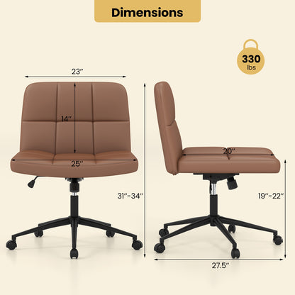 Height-adjustable Armless Desk Chair with Wheels for Home Office Make Up, Brown Armless Chairs   at Gallery Canada