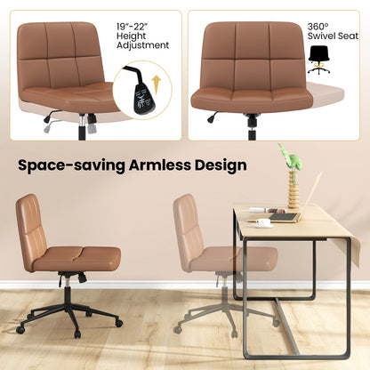 Height-adjustable Armless Desk Chair with Wheels for Home Office Make Up, Brown Armless Chairs   at Gallery Canada