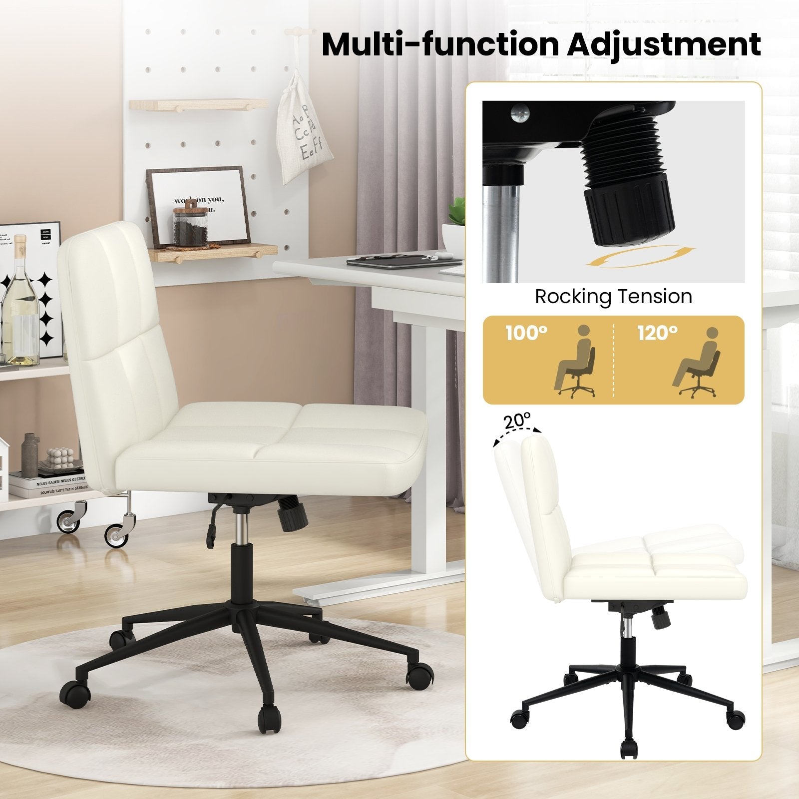 Height-adjustable Armless Desk Chair with Wheels for Home Office Make Up, Beige Armless Chairs   at Gallery Canada