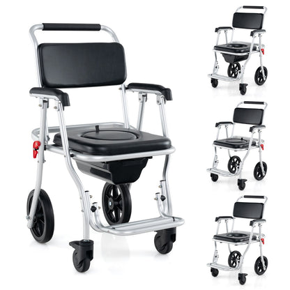 4-in-1 Foldable Bedside Commode Chair with Brakes and Bucket and Footrest, Black Health Care Black  at Gallery Canada