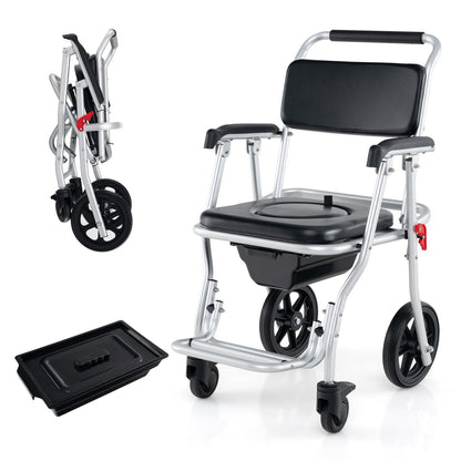 4-in-1 Foldable Bedside Commode Chair with Brakes and Bucket and Footrest, Black Health Care   at Gallery Canada