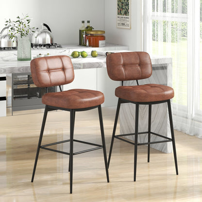 Set of 2 Bar Stools with Padded Seat and Footrest for Kitchen Island-Brown and Black, Brown Bar Stools   at Gallery Canada