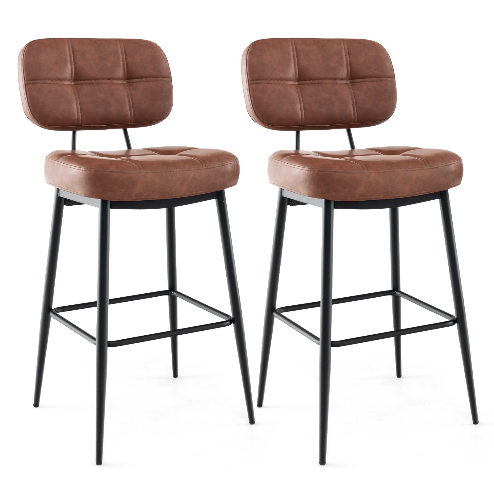 Set of 2 Bar Stools with Padded Seat and Footrest for Kitchen Island-Brown and Black, Brown Bar Stools Brown  at Gallery Canada