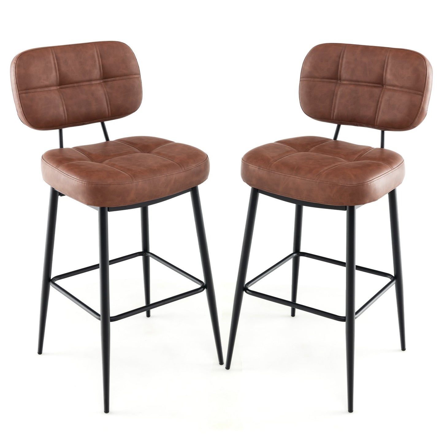 Set of 2 Bar Stools with Padded Seat and Footrest for Kitchen Island-Brown and Black, Brown Bar Stools   at Gallery Canada