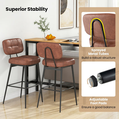 Set of 2 Bar Stools with Padded Seat and Footrest for Kitchen Island-Brown and Black, Brown Bar Stools   at Gallery Canada