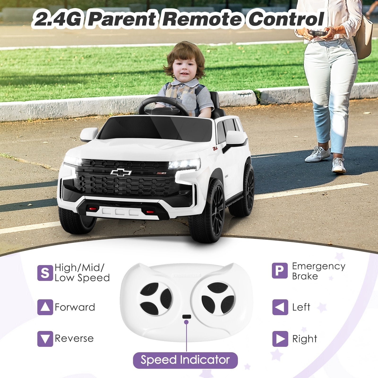 12V Kids Ride on Car with 2.4G Remote Control, White Powered Ride On Toys   at Gallery Canada