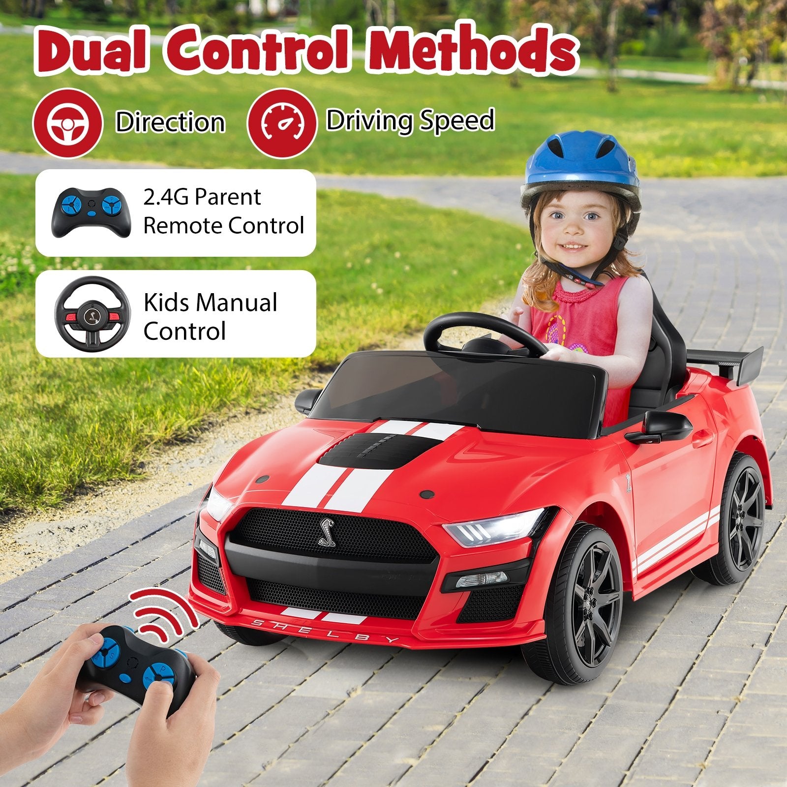 12V Licensed Ford Mustang Shelby GT500 Kids Ride on Car with Remote Control for Kids Aged 3-8, Red Powered Ride On Toys   at Gallery Canada