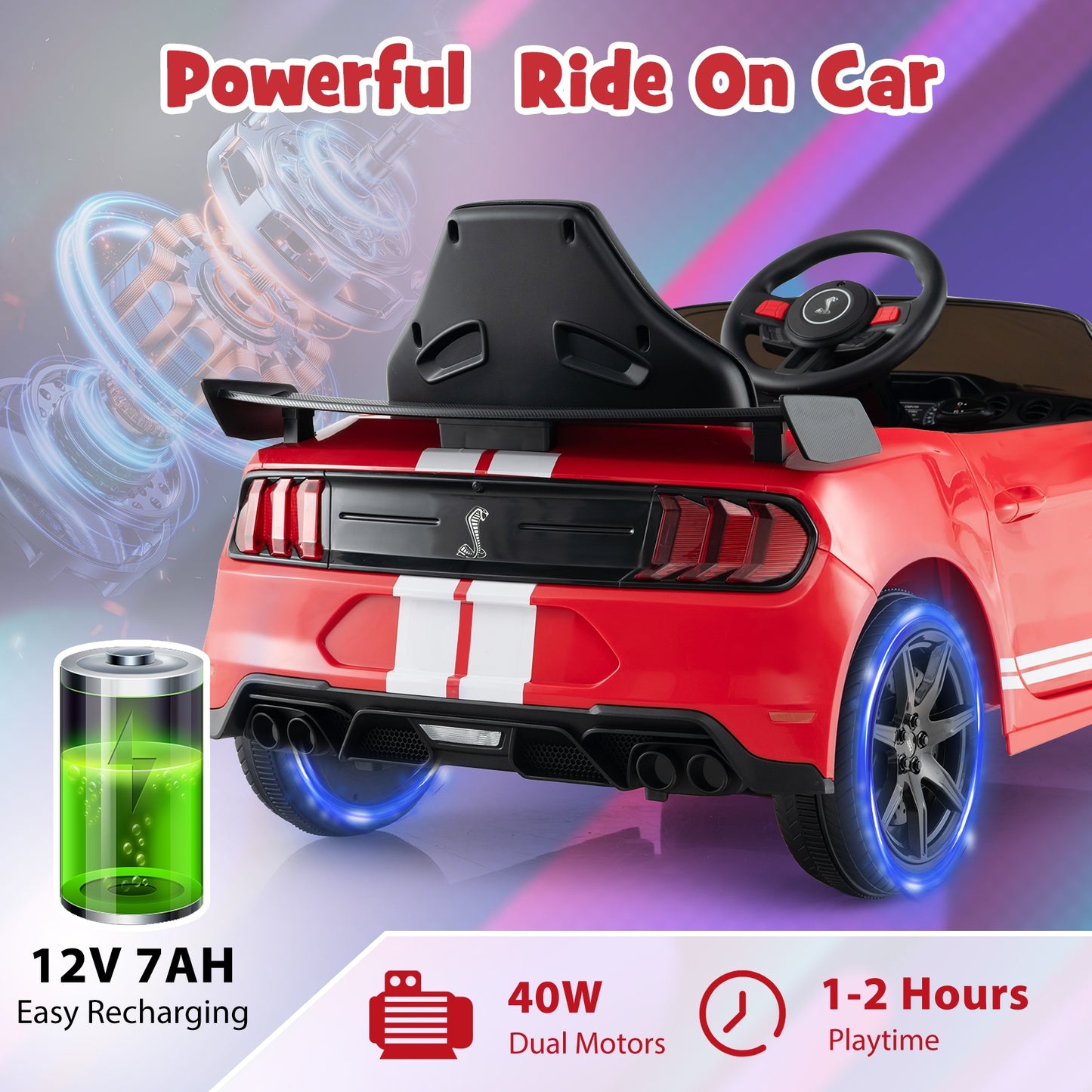 12V Licensed Ford Mustang Shelby GT500 Kids Ride on Car with Remote Control for Kids Aged 3-8, Red Powered Ride On Toys   at Gallery Canada