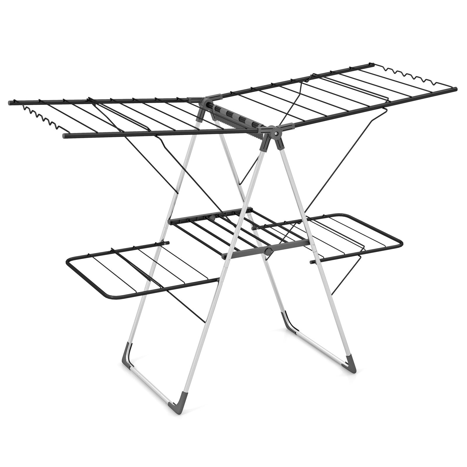 2-Tier Clothes Drying Rack with 33 Drying Rails and Height Adjustable Gullwings, Silver Drying Racks Silver  at Gallery Canada