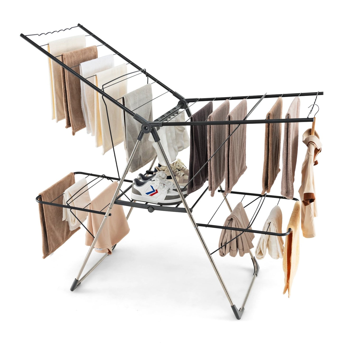 2-Tier Clothes Drying Rack with 33 Drying Rails and Height Adjustable Gullwings, Silver Drying Racks   at Gallery Canada