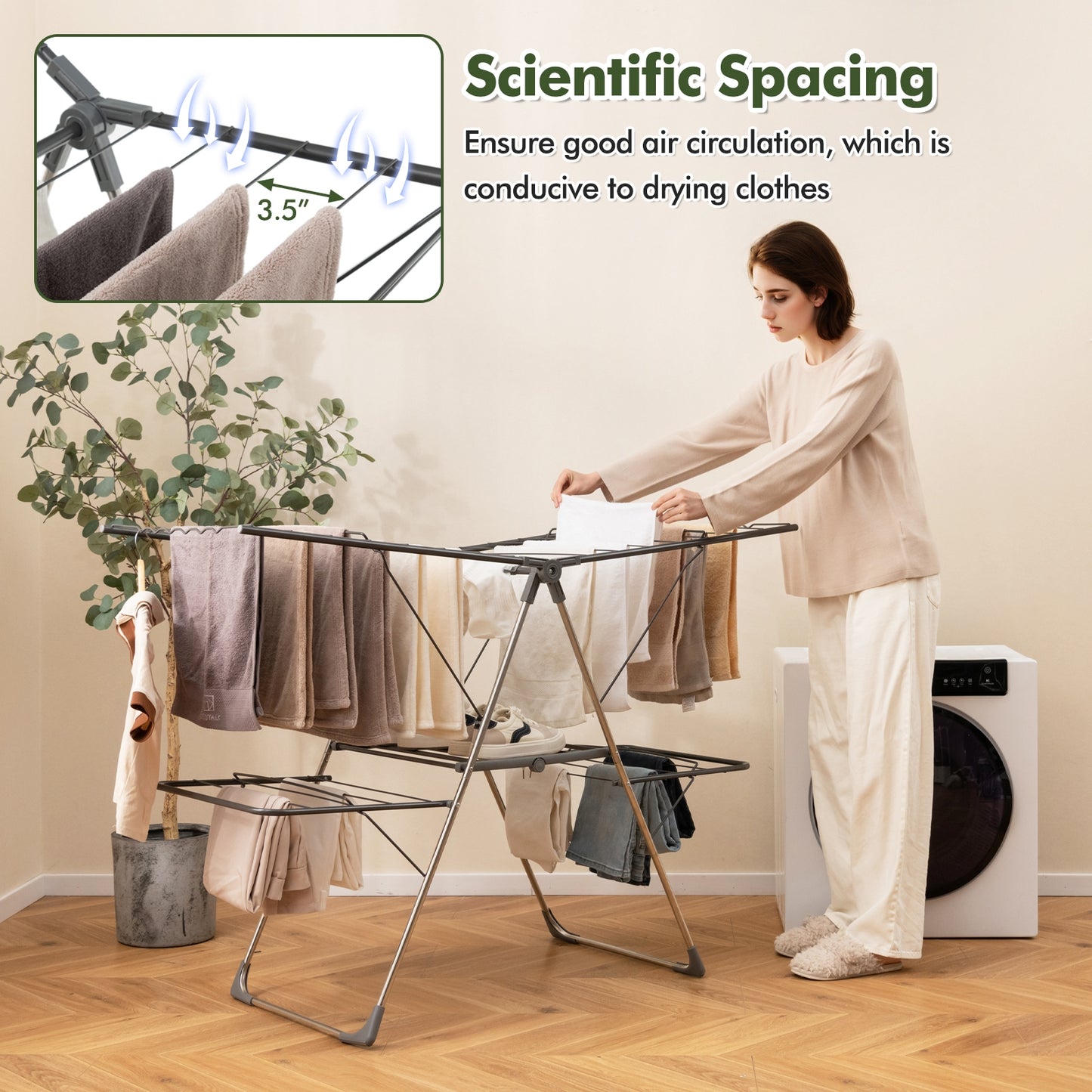 2-Tier Clothes Drying Rack with 33 Drying Rails and Height Adjustable Gullwings, Silver Drying Racks   at Gallery Canada