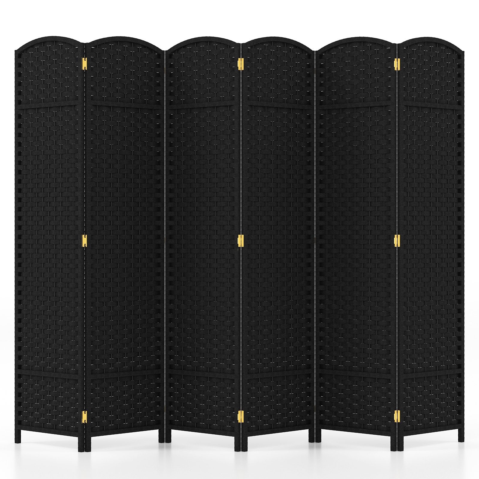 6-Panel Room Divider 5.6 FT Tall Folding Privacy Screen with Hand-woven Texture, Black Room Dividers Black  at Gallery Canada