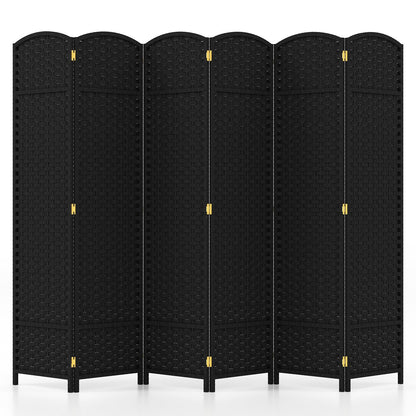 6-Panel Room Divider 5.6 FT Tall Folding Privacy Screen with Hand-woven Texture, Black Room Dividers Black  at Gallery Canada