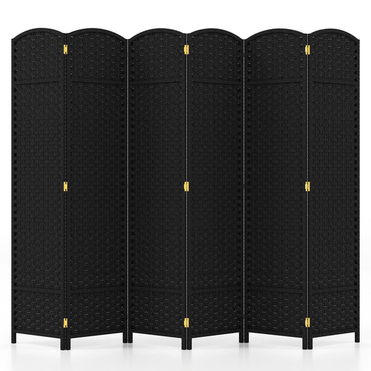 6-Panel Room Divider 5.6 FT Tall Folding Privacy Screen with Hand-woven Texture, Black Room Dividers Black  at Gallery Canada