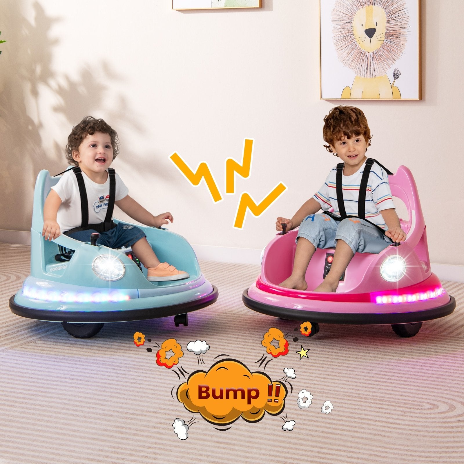 12V Kids Ride On Bumper Car with Remote Control and Dual Joysticks, Pink Powered Ride On Toys   at Gallery Canada