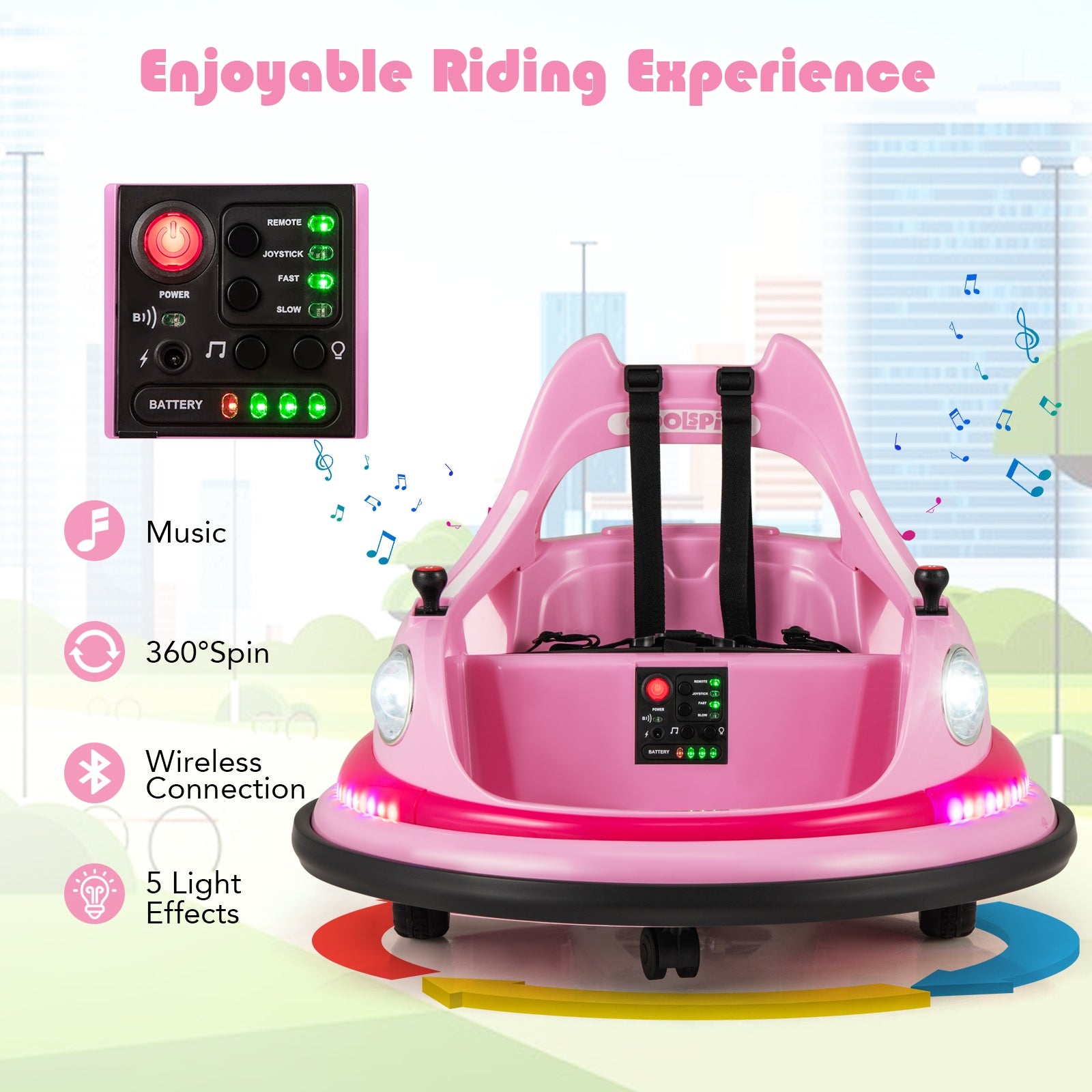 12V Kids Ride On Bumper Car with Remote Control and Dual Joysticks, Pink Powered Ride On Toys   at Gallery Canada