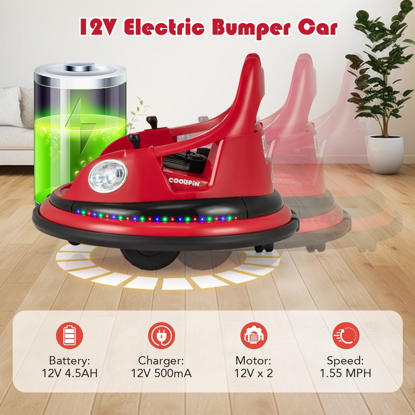 12V Kids Ride On Bumper Car with Remote Control and Dual Joysticks, Red Powered Ride On Toys   at Gallery Canada