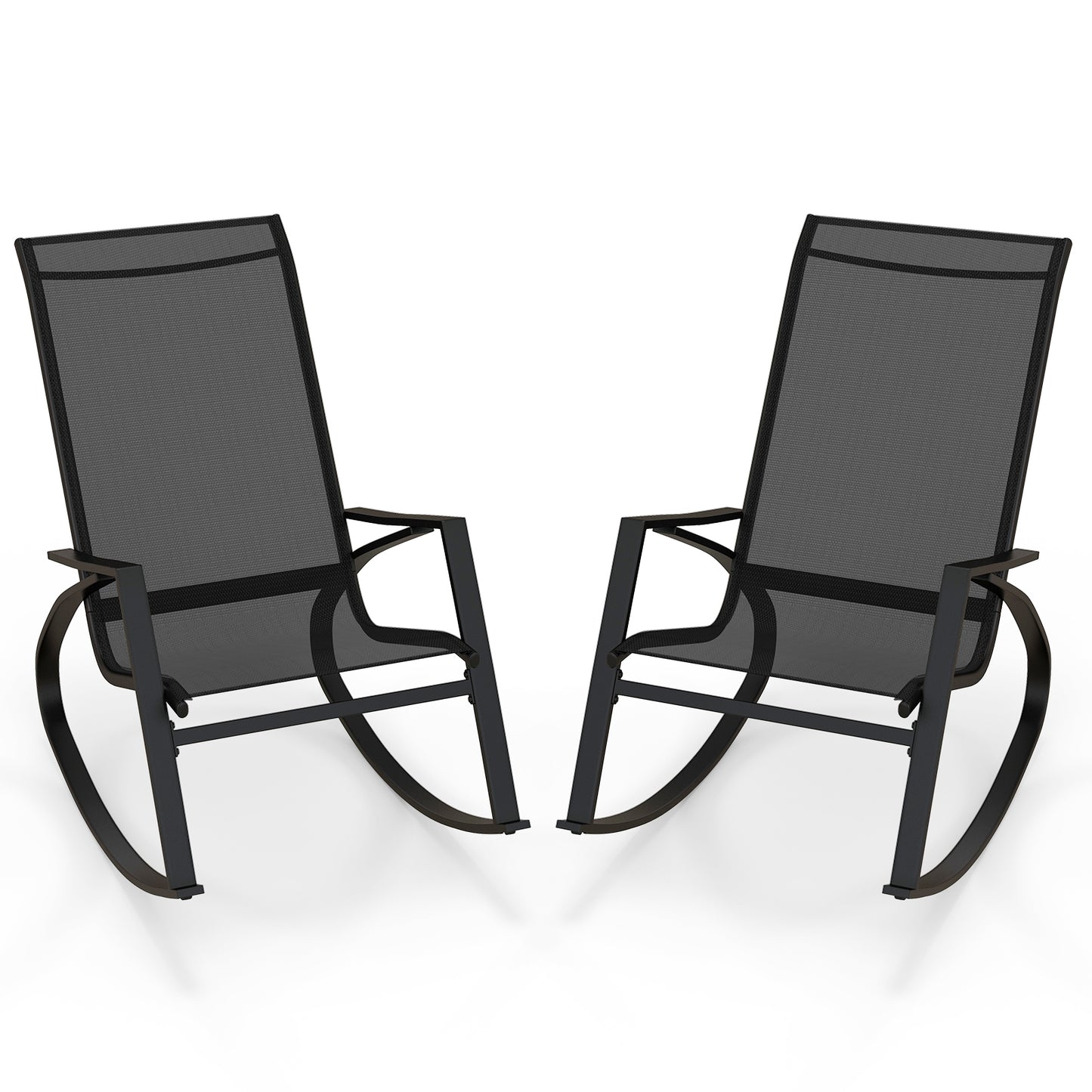 2 Pieces Patio Rocking Chairs Outdoor Sling Fabric Rockers with Ergonomic Backrest and Seat, Black Patio Rocking Chairs & Gliders Black  at Gallery Canada