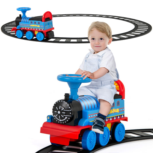 6V Electric Kids Ride On Car Toy Train with 16 Pieces Tracks, Navy Powered Ride On Toys Navy  at Gallery Canada