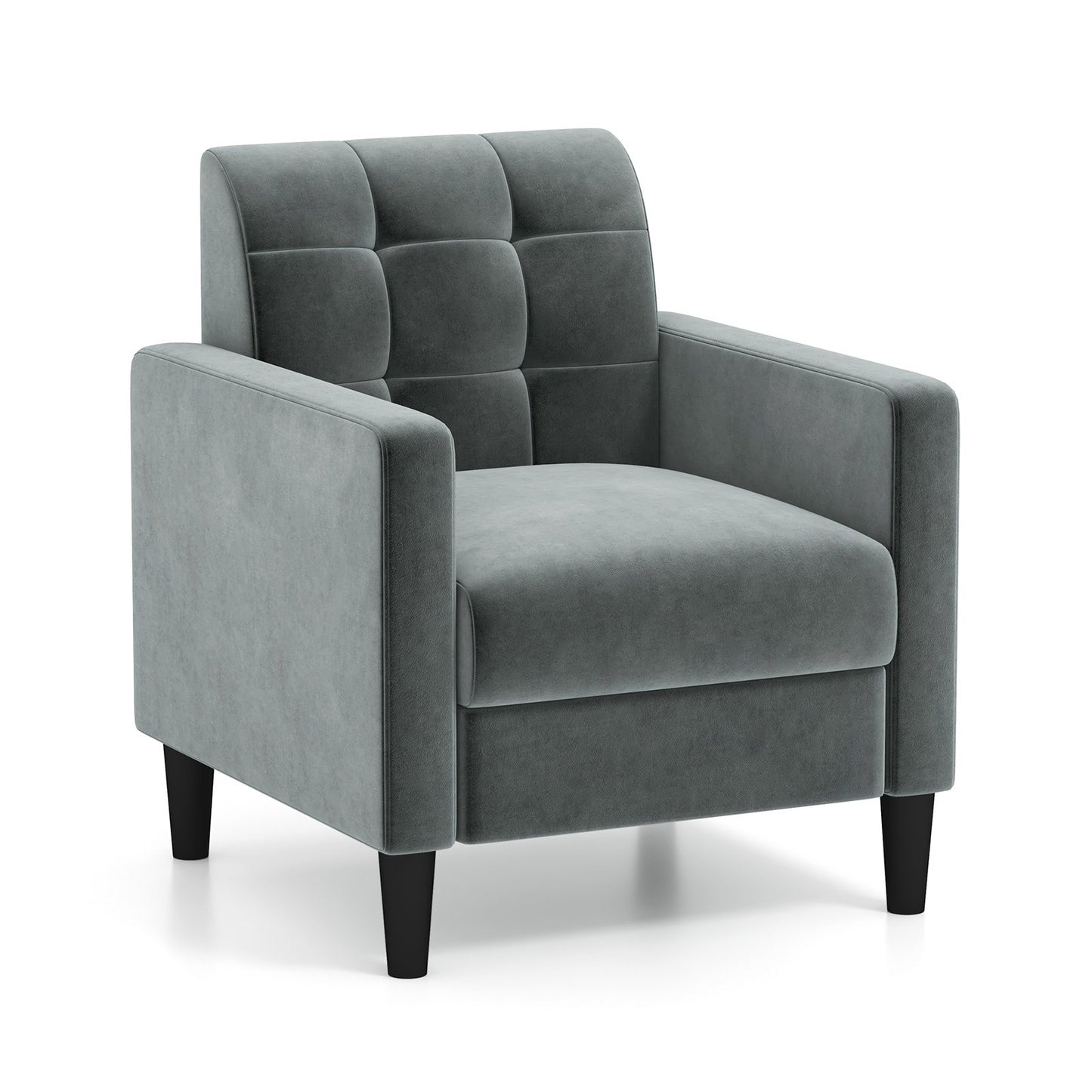 Mid Century Modern Velvet Accent Chair with Tufted Back-Gray , Gray Accent Chairs Gray  at Gallery Canada