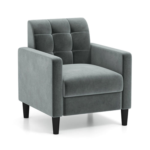 Mid Century Modern Velvet Accent Chair with Tufted Back-Gray , Gray