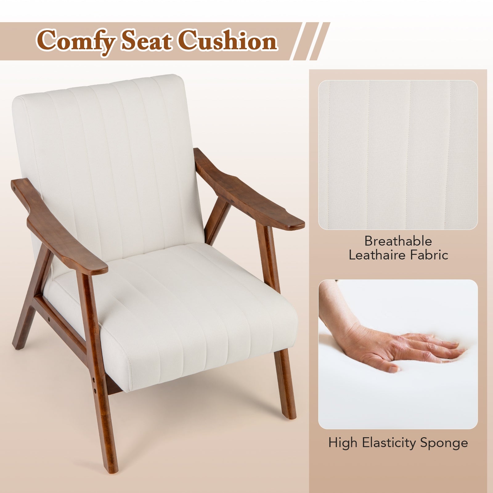 Modern Accent Chair Leisure Armchair with Felt Pads, Beige Accent Chairs   at Gallery Canada