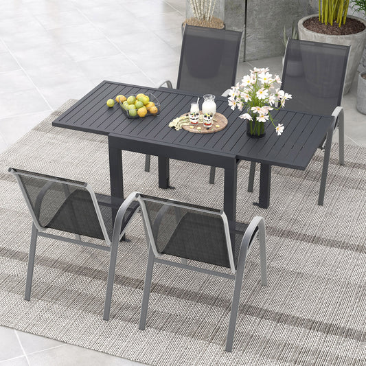 Outdoor Dining Table Set with Extendable Aluminum Table and 4 Stackable Chairs Patio Dining Sets Options  at Gallery Canada