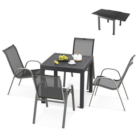 Outdoor Dining Table Set with Extendable Aluminum Table and 4 Stackable Chairs Patio Dining Sets Options  at Gallery Canada