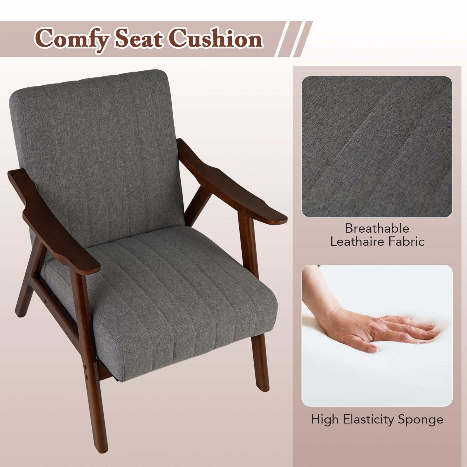 Modern Accent Chair Leisure Armchair with Felt Pads, Light Gray Accent Chairs   at Gallery Canada