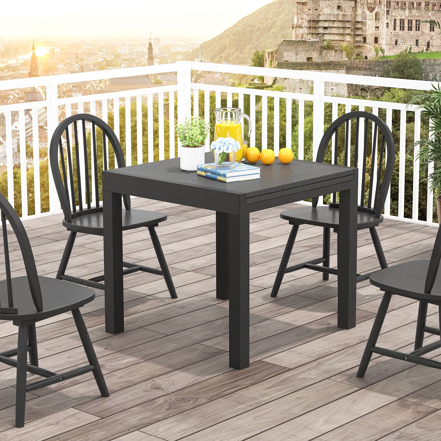 31.5 inches-63 inches Adjustable Patio Expandable Dining Table for 4-6 Person, Gray Dining Tables   at Gallery Canada