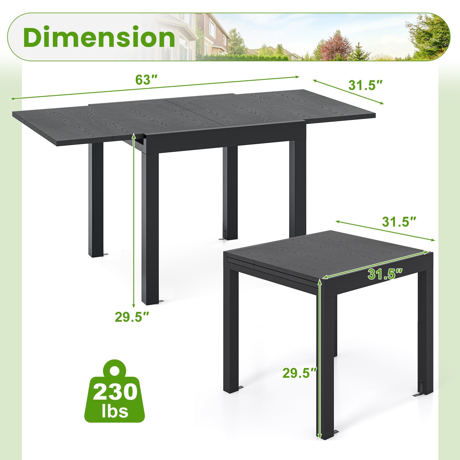 31.5 inches-63 inches Adjustable Patio Expandable Dining Table for 4-6 Person, Gray Dining Tables   at Gallery Canada