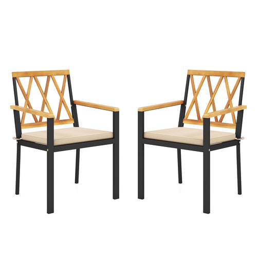 Set of 2 Patio Dining Chairs with Removable Padded Cushions-18 Inches