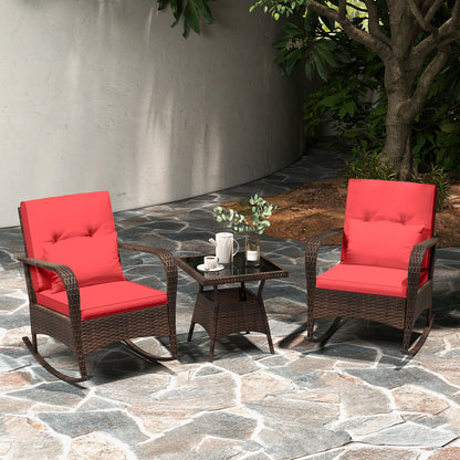 3 Pieces Outdoor Rocking Set with Tempered Glass Coffee Table for Backyard Poolside, Red Patio Conversation Sets   at Gallery Canada