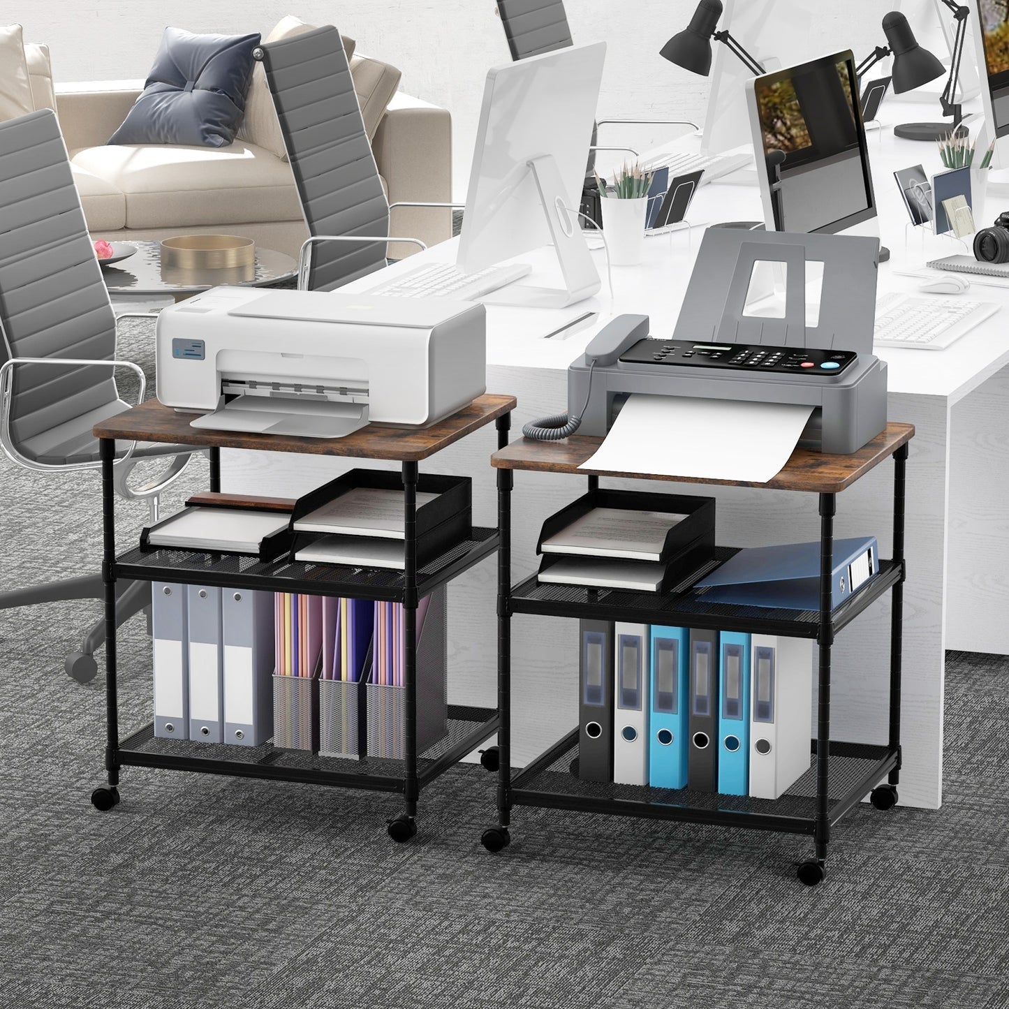 3 Tier Printer Stand Rolling Fax Cart with Adjustable Shelf and Swivel Wheels, Coffee Laptop Tables & Printer Stands   at Gallery Canada