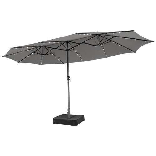 15 Feet Double-Sided Patio Umbrella with 48 LED Lights, Gray